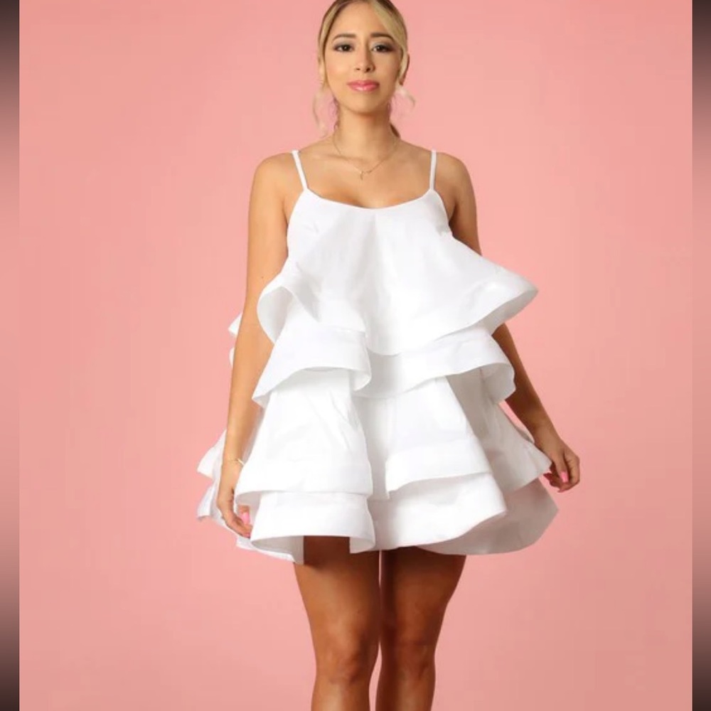 Fashion Mini Dress Spaghetti Strip Multi Ruffle Trim